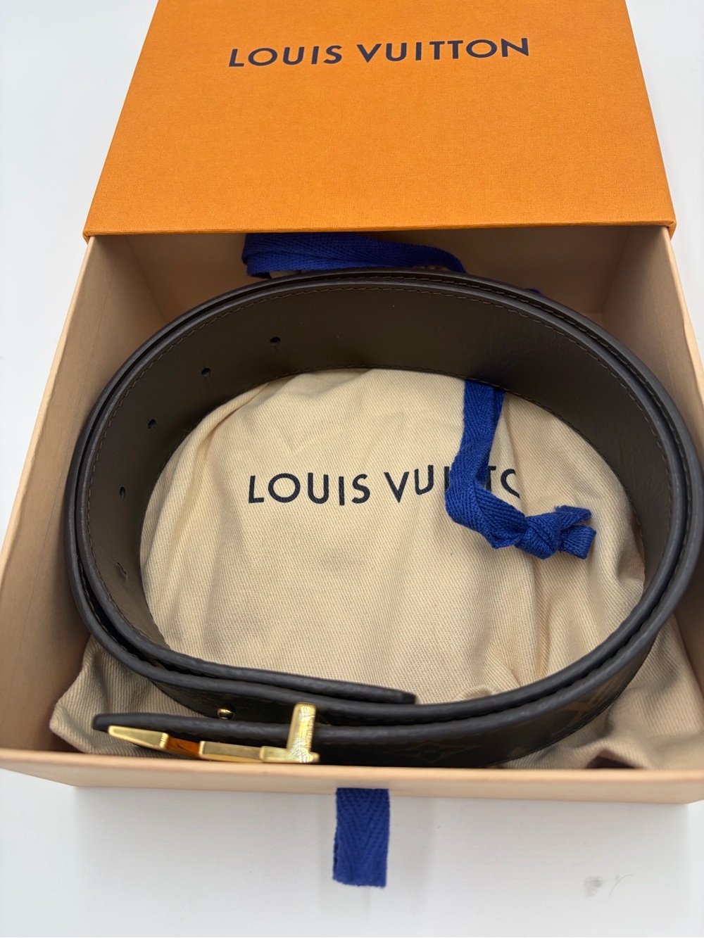 Louis Vuitton Initiales Monogram Reversible Canvas Belt Gold LV Buckle 80/32 - Picture 12 of 12